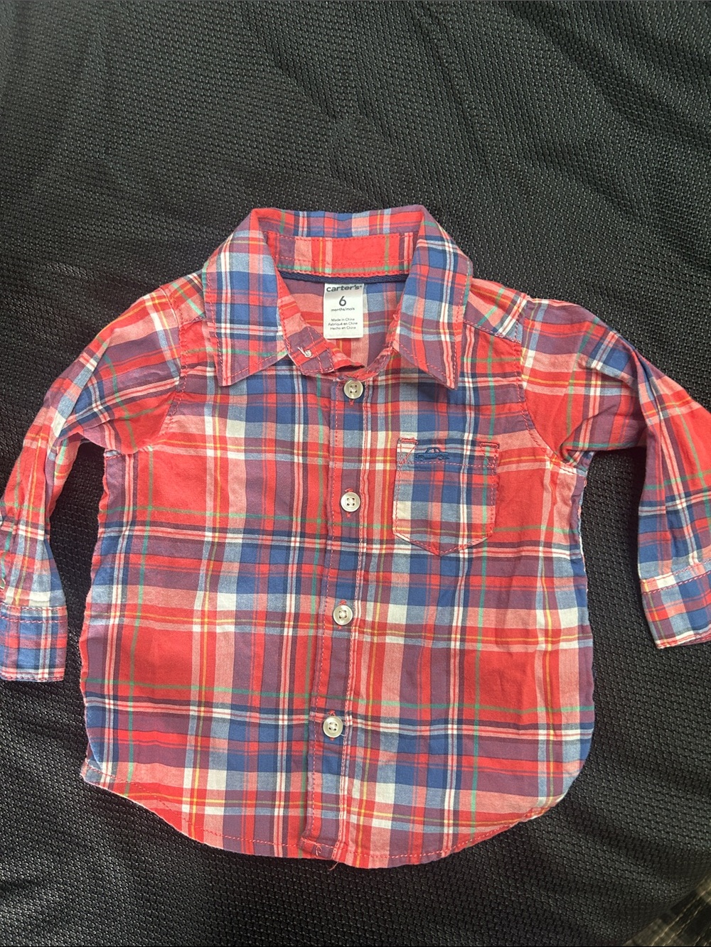 Carter's Red, Blue & White Plaid Long-Sleeve Button-Down Shirt